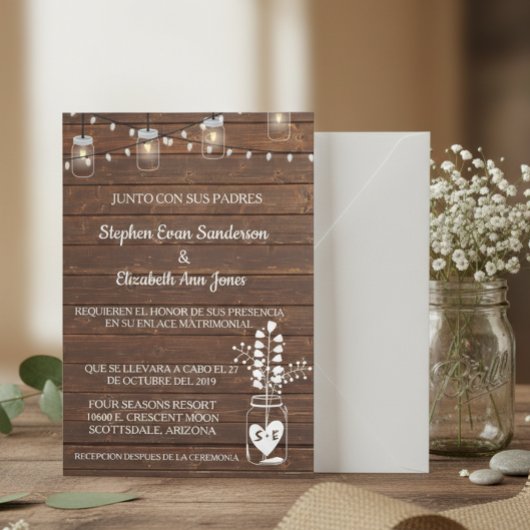 Invitation Grange de mariage espagnole en bois classique pot 