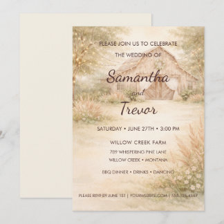 Invitation Grange en bois élégante et mariage aux lumières sc