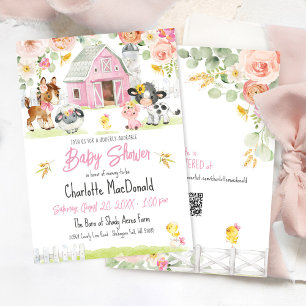 Invitation Grange rose Barnyard Animaux Baby shower Floral