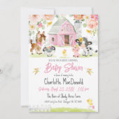 Invitation Grange rose Barnyard Animaux Baby shower Floral (Devant)