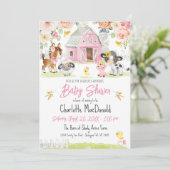 Invitation Grange rose Barnyard Animaux Baby shower Floral (Debout devant)
