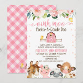 Invitation Grange rose Floral Agriturisme Animale Anniversair (Devant / Derrière)