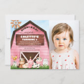 Invitation Grange rose Oink Baa Moo Animaux de ferme Photo An (Devant)