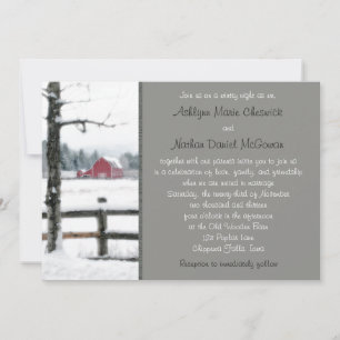 Invitation Grange rouge dans l'invitation de mariage hivernal