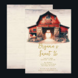 Invitation Grange Rouge Vieille Fête Rustique Douce 16 Party<br><div class="desc">Personnalisez cette invitation avec vos détails pour votre événement.</div>