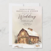 Invitation Grange rustique avec Mariage de neige hivernale (Devant)