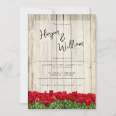Invitation Grange rustique avec tulipes rouges mariage (Devant)