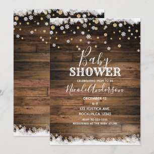 Invitation Grange Rustique Bois Argent Or Bébé D'hiver Shower