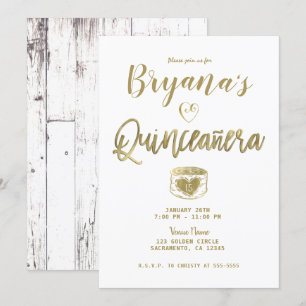 Invitation Grange Rustique  Bois Blanc Or 15 Quinceañera