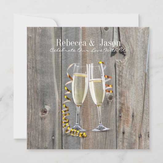 Invitation grange rustique bois champagne mariage campagnard  (Devant)