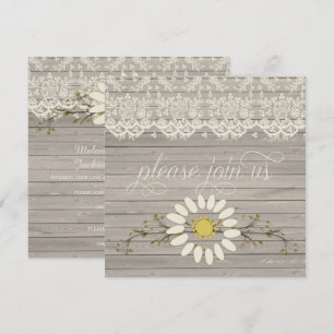 Invitation Grange Rustique Bois Dentelle Floral Après-Mariage