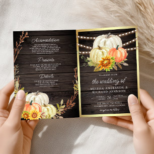 Invitation Grange Rustique Bois Tournesol Citrouille Code QR