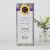 Invitation Grange Rustique Bois Tournesol Ruban Violet Dentel (Debout devant)
