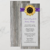 Invitation Grange Rustique Bois Tournesol Ruban Violet Dentel (Devant / Derrière)