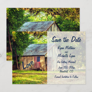 Invitation Grange rustique drapeau américain Save the Date