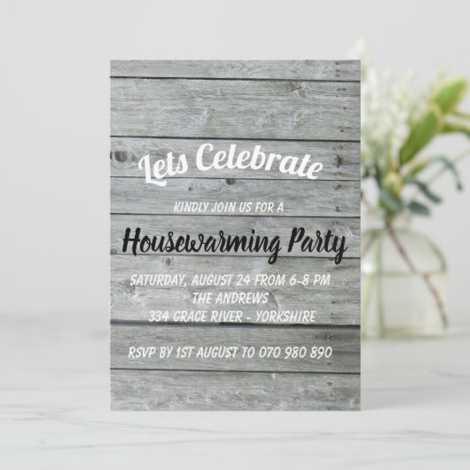 Invitation Grange Rustique En Bois Célébrer Le Chauffage Des  (Debout devant)