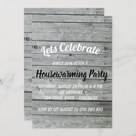 Invitation Grange Rustique En Bois Célébrer Le Chauffage Des  (Devant / Derrière)