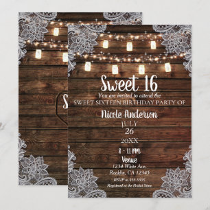 Invitation Grange Rustique en Bois & Fête Douce 16 ans en Pot