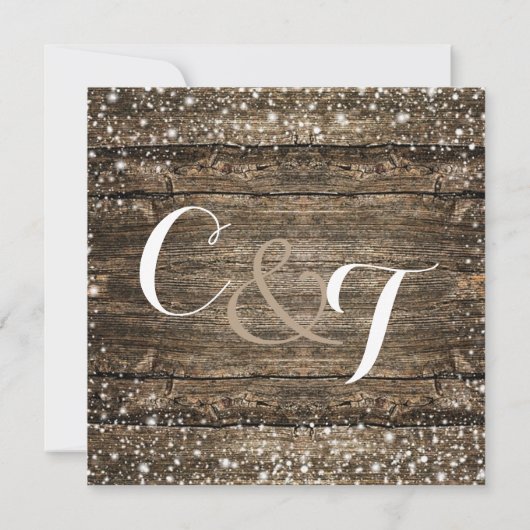 Invitation Grange rustique Flammes de neige en bois Mariage h (Dos)