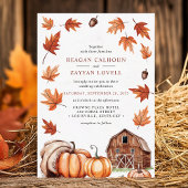 Invitation Grange Rustique Glands Feuilles d'Automne Mariage