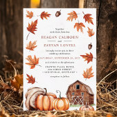 Invitation Grange Rustique Glands Feuilles d'Automne Mariage