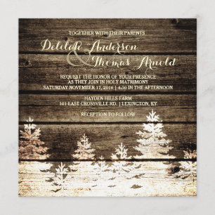 Invitation Grange rustique Pins de bois Arbres d'hiver Mariag