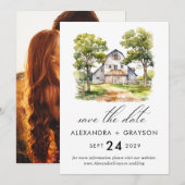 Invitation Grange Sauvez la date, Rustic Farmhouse Photo (Devant / Derrière)