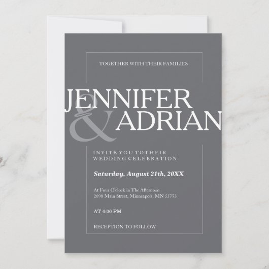 Invitation Granite Gris Moderne Minimal Simple Mariage Invita (Dos)