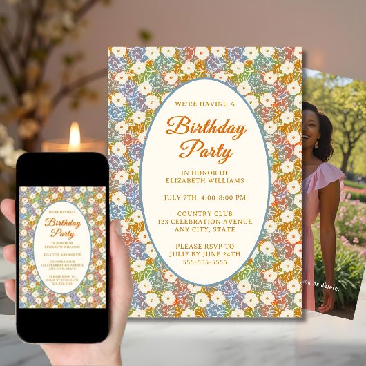Invitation Granny Millennial Floral Anniversaire Fête Invitat