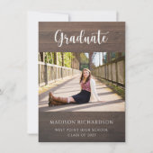 Invitation Granulé de bois moderne Rustique Photo Graduation (Devant)