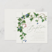 Invitation Grapevine Couvert Croix Soft Green Script Baptême (Devant / Derrière)