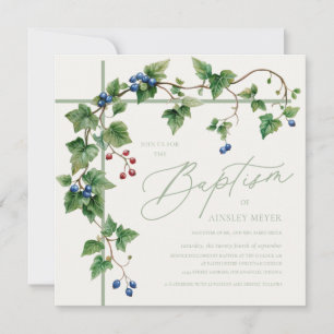 Invitation Grapevine Couvert Croix Soft Green Script Baptême