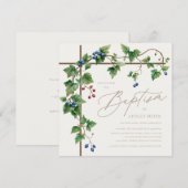 Invitation Grapevine Couvert Gold Script Baptême (Devant / Derrière)