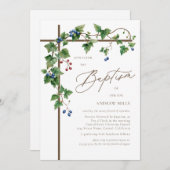 Invitation Grapevine Couvert Woodsy Croix Brown Baptême (Devant / Derrière)