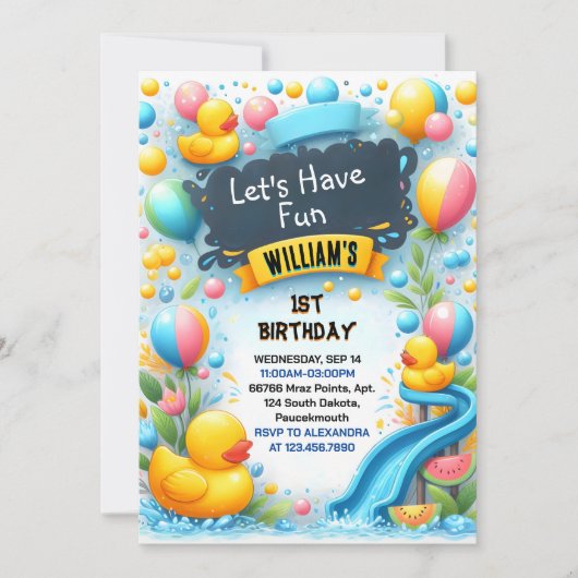 Invitation Graph Splash Bubbles Summer Duck Foam 1er annivers (Devant)