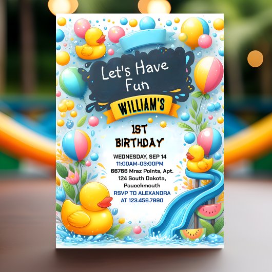 Invitation Graph Splash Bubbles Summer Duck Foam 1er annivers