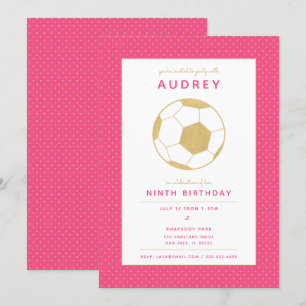 Invitation Graphic Soccer Star Sports Party en rose et or