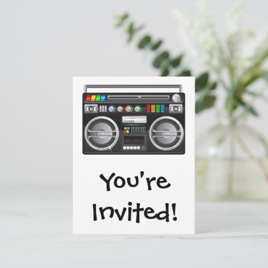Invitation graphique blaster du ghetto de boombox rétro (Debout devant)