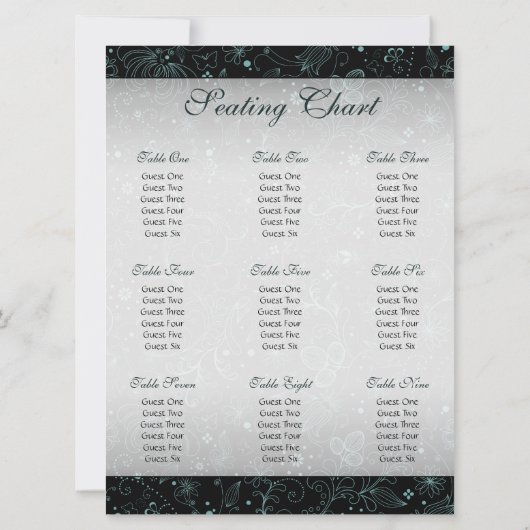 Invitation Graphique de placement avec bordure florale bleue (Dos)