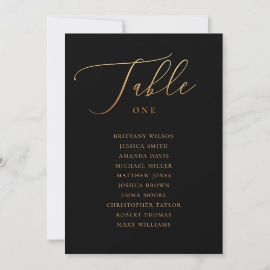 Invitation Graphique de placement de mariage élégant or et no (Devant)