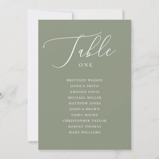 Invitation Graphique de placement de mariage élégant vert sau (Devant)