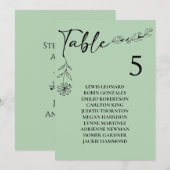 Invitation Graphique de table de mariage Vert Sauge Numéro de (Devant / Derrière)