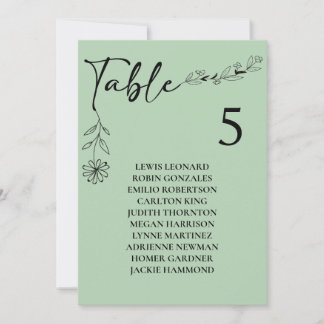 Invitation Graphique de table de mariage Vert Sauge Numéro de
