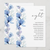 Invitation Graphique de table de numéro de photo florale bleu (Devant / Derrière)
