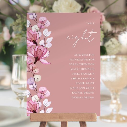 Invitation Graphique de table de numéro de photo florale rose