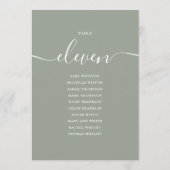 Invitation Graphique de table numéro 11 vert sauge écriture m (Dos)