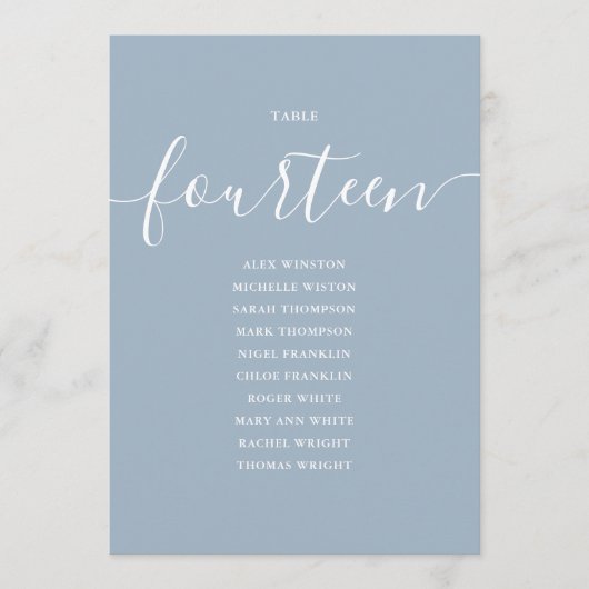 Invitation Graphique de table numéro 14 écriture bleu poussié (Devant)