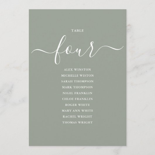 Invitation Graphique de table numéro 4 de couleur vert sauge  (Devant)