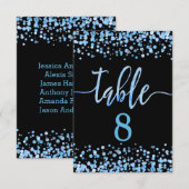 Invitation Graphique de table numéro Confettis Bleu Clair (Devant / Derrière)