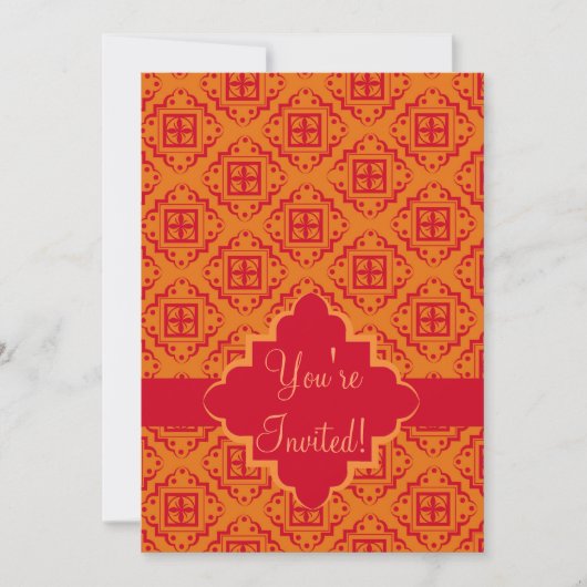 Invitation Graphique marocain rouge et orange arabesque (Devant)